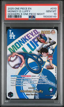 2025 ONE PIECE PROMOS DODGERS X ONE PIECE NIGHT #010 MONKEY D. LUFFY PSA 10 - Image 1