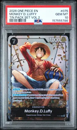 2026 ONE PIECE PROMOS TIN PACK SET VOL.2 #075 MONKEY D. LUFFY PSA 10 ENGLISH - Image 1