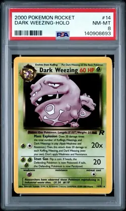 2000 Pokemon Dark Weezing 14/82 Team Rocket Holo PSA 8 - Image 1