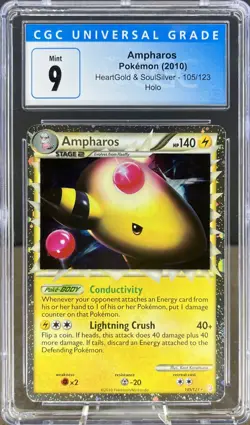 Pokemon 2010 Ampharos Prime HeartGold & SoulSilver 105/123 CGC 9 MINT - Image 3