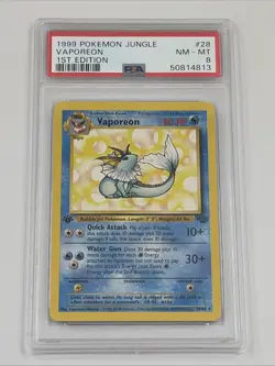 Vaporeon 28/64 1st Edition 1999 Pokemon Jungle PSA 8 NM-MT Regular Near Mint - Image 1