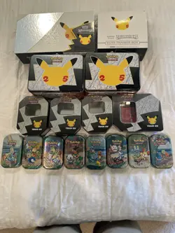 EMPTY STORAGE BOXES, TINS POKEMON CELEBRATIONS 25TH ANNIVERSARY. Empty. Read - Image 1