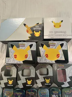 EMPTY STORAGE BOXES, TINS POKEMON CELEBRATIONS 25TH ANNIVERSARY. Empty. Read - Image 2