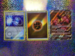 Pokemon TCG: Full Art 104/111 Buzzwole GX; Reverse Holo 124/147 Super Scoop-Up - Image 1