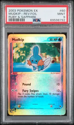 2003 POKEMON EX RUBY & SAPPHIRE 60/109 MUDKIP REVERSE FOIL PSA 9 MINT - Image 1