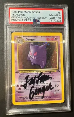 Pokemon TCG Gengar 1999 Fossil 1st edition PSA 8 Ted Lewis auto AUTO 10 - Image 1