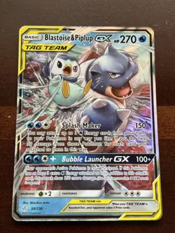 Pokemon TCG Blastoise & Piplup GX Tag Team Sun Moon: Cosmic Eclipse Card 38/236 - Image 1