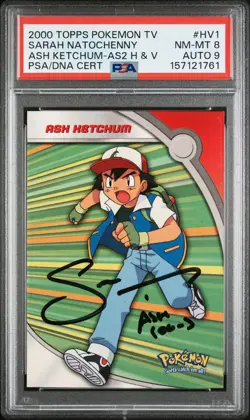 TOPPS POKEMON TV ANIMATION SERIES 2 HEROES & VILLAINS ASH KETCHUM PSA 8 AUTO 9 - Image 1