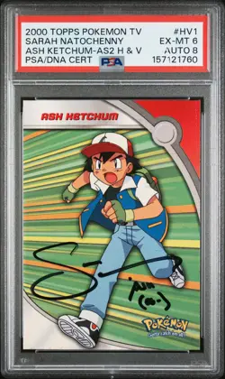 TOPPS POKEMON TV ANIMATION SERIES 2 HEROES & VILLAINS ASH KETCHUM PSA 6 AUTO 8 - Image 1