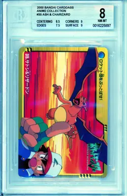 Pokemon Graded: Ash & Charizard #35 Bandai Carddass (2000) Beckett 8 - Image 1