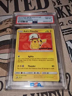 Ash's Pikachu SM109 SM Black Star Promo I Choose You! Pokemon TCG PSA 8 - Image 1