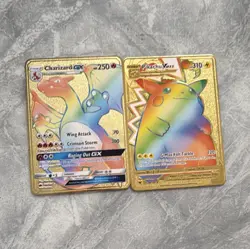 Pokemon TCG Gold Metal Card Lot (2) Charizard GX 150/147 Pikachu VMAX - Image 1