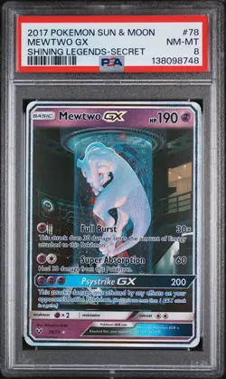 2017 POKEMON SUN & MOON SHINING LEGENDS SECRET #78 MEWTWO GX PSA 8 - Image 1
