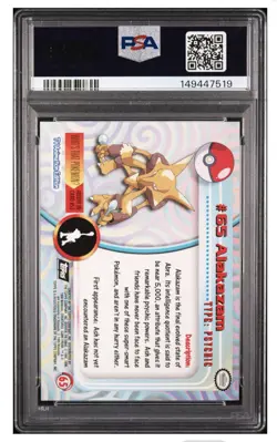 1999 TOPPS POKEMON TV #65 ALAKAZAM PSA 10 Low Pop Black Label - Image 2