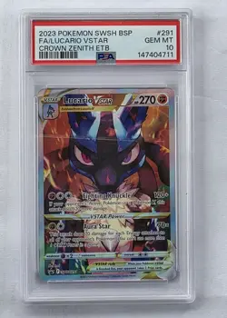 Pokemon Lucario VSTAR Crown Zenith ETB Full Art Promo SWSH291 PSA 10 Gem Mint - Image 1