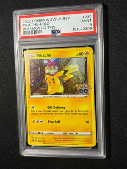 2022 POKEMON SWSH BLACK STAR PROMO POKEMON GO TINS #234 PIKACHU-HOLO PSA 9 - Image 1