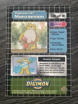 Digimon Animated Series 1999 Trading Card Bandai Holo Prism Monzaemon #27 U2/8 - Image 2