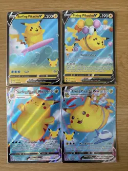 Surfing & Flying Pikachu V & VMAX Pokemon Celebrations 006 007 008 009 /025 - Image 1