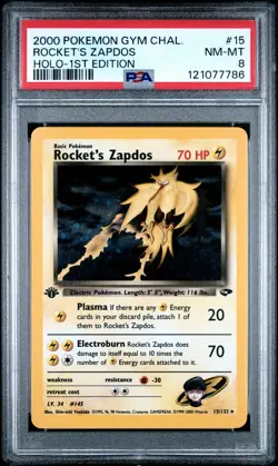 2000 POKEMON GYM CHALLENGE HOLO-1ST EDITION #15 ROCKET'S ZAPDOS PSA 8 - Image 1