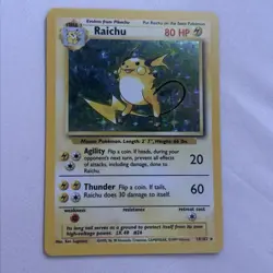 1999 WOTC Raichu 14/102 Base Set Holo Rare Pokemon TCG Card LP/MP Vintage - Image 1
