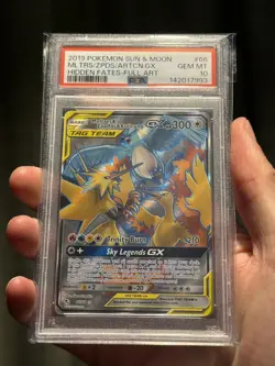 Pokemon TCG Hidden Fates Full Art Moltres & Zapdos & Articuno GX 66/68 PSA 10 - Image 3