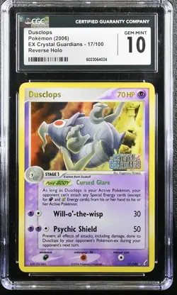 2006 POKEMON EX CRYSTAL GUARDIANS DUSCLOPS REVERSE HOLO 17/100 CGC 10 GEM MINT - Image 1