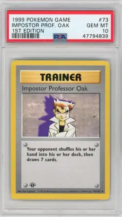 PSA 10 Pokemon Base Set 1st Edition Shadowless - Impostor Professor Oak 73/102 - Image 1