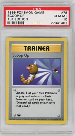 PSA 10 Pokemon TCG 1999 Base Set 1st Edition Shadowless - Scoop Up 78/102 Rare - Image 1