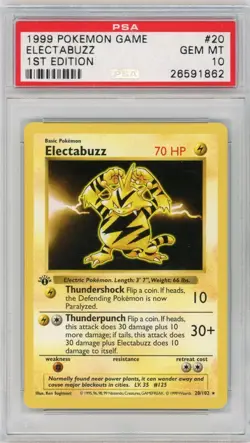 PSA 10 Pokemon TCG 1999 Base Set 1st Edition Shadowless - Electabuzz 20/102 Rare - Image 1