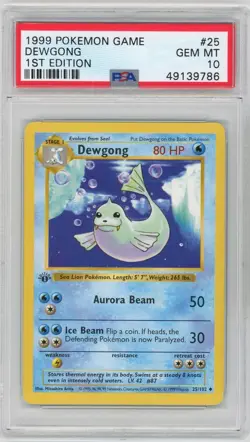PSA 10 Pokemon TCG 1999 Base Set 1st Edition Shadowless - Dewgong 25/102 - Image 1