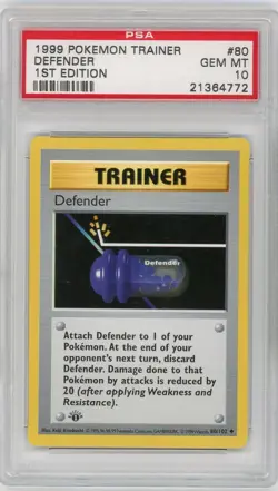 PSA 10 Pokemon TCG 1999 Base Set 1st Edition Shadowless - Defender 80/102 - Image 1