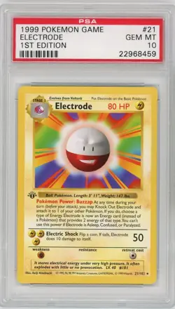PSA 10 Pokemon TCG 1999 Base Set 1st Edition Shadowless - Electrode 21/102 Rare - Image 1