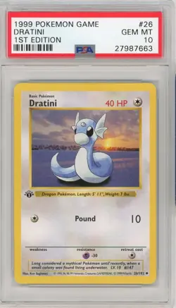 PSA 10 Pokemon TCG 1999 Base Set 1st Edition Shadowless - Dratini 26/102 - Image 1