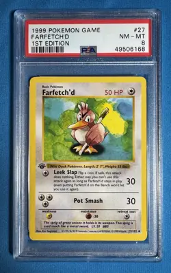 1st Edition Farfetch'd 🪶 PSA 8 🪶 1999 Pokemon Shadowless Base Set 27/102 📈 - Image 1