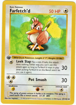 Pokemon Cards: Base Set 1st Edition Shadowless Uncommon: Farfetch'd 27/102 - Image 1