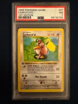 Pokemon TCG WOTC Base Set Shadowless Farfetch'd 27/102 1st Edition Graded PSA 7 - Image 1