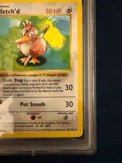 Pokemon TCG WOTC Base Set Shadowless Farfetch'd 27/102 1st Edition Graded PSA 7 - Image 5