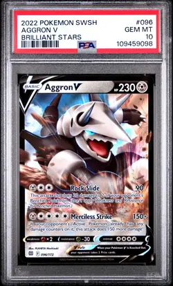 2022 Pokemon SWSH Brilliant Stars 96 Aggron V Full Art PSA 10 Gem Mint - Image 1