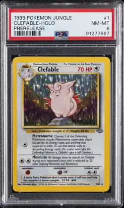 1999 POKEMON JUNGLE PRERELEASE #1 CLEFABLE-HOLO PSA 8 - Image 1