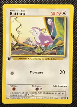 1999 Pokemon FRENCH 1st Edition Base Set Rattata 61/102 - Image 1
