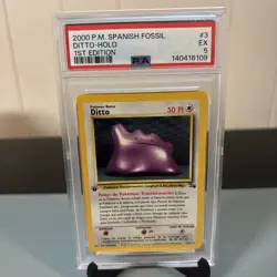 2000 Pokemon SPANISH 1st Edition Fossil Ditto Holo 3/62 PSA 5 EX-MT - Image 3