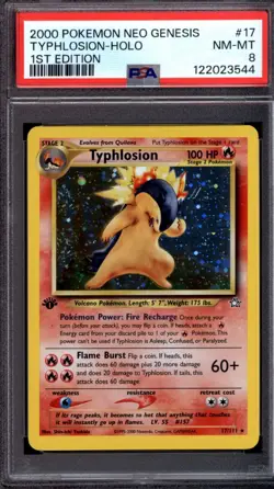 2000 POKEMON NEO GENESIS #17 TYPHLOSION HOLO PSA 8 1ST EDITION - Image 1