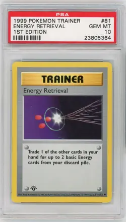 PSA 10 Pokemon 1999 Base Set 1st Edition Shadowless - Energy Retrieval 81/102 - Image 1