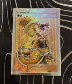 Nita 180/181 Full Art Holo Sun & Moon Team Up Ultra Rare Pokemon Trainer Card - Image 1