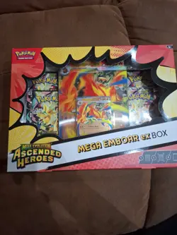 Pokemon TCG Mega Emboar ex Box Mega Evolution Ascended Heroes 4 Packs Sealed - Image 1