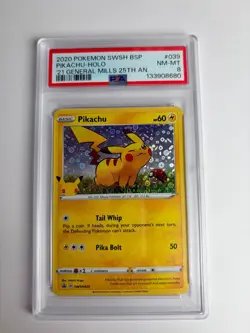 2020 Pokemon Pikachu SWSH039 General Mills 25th Anniversary Holo PSA 8 Promo EN - Image 1