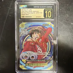 CGC Pristine 10 Japanese Monkey D. Luffy OP07-109 One Piece Day '24 SR Foil - Image 1