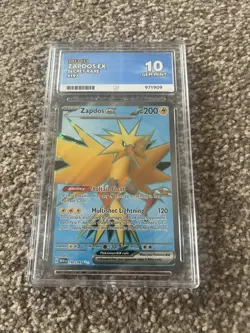 Pokemon TCG Zapdos EX 192/165 Scarlet Violet 151 Secret Rare ACE 10 Graded Slab - Image 1
