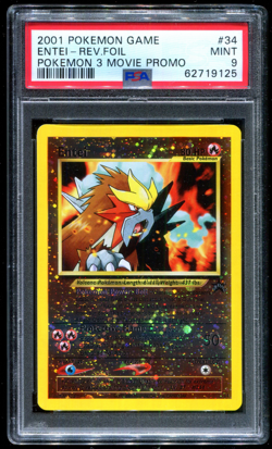 PSA 9 Entei Movie Black Star Promo 34 Cosmos Holo Pokemon Card TCG 2001 MINT - Image 1