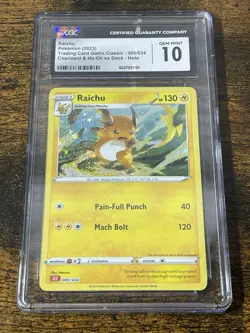 CGC 10 Raichu 009/034 Trading Card Game Classic Holo Pokemon TCG 2023 - Image 1